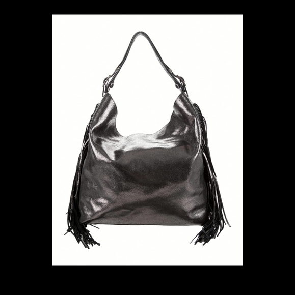 BRIAN ATWOOD Fringe metallic hobo bag purse PEWTER - Picture 3 of 4
